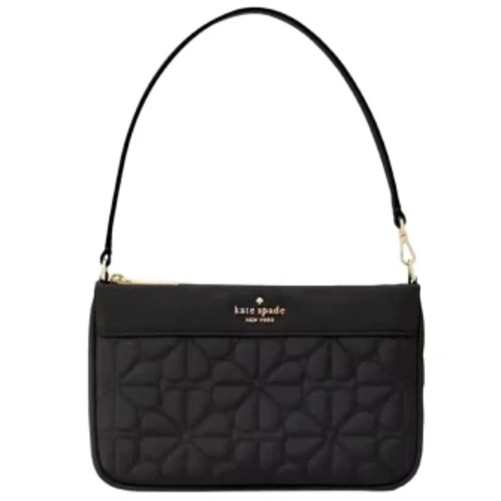 KATE SPADE Spade Flower Quilted Fabric Convertible Wristlet Black KK255 EUC